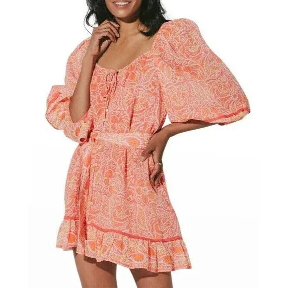 Cleobella Grace Mini Dress Blossom Block Print Pink SMALL Women’s - Picture 7 of 13